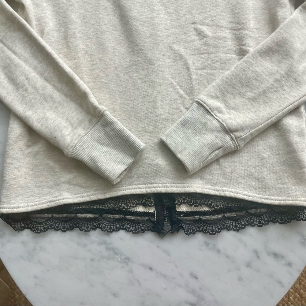 Pam & Gela heather grey sweatshirt with lace lem, zip back, thumbholes, XS/P - Picture 10 of 13